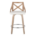 Charlotte 26" Fixed-Height Counter Stool - Set of 2 - Whitewashed Wood, White PU, Chrome Metal
