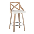 Charlotte 26" Fixed-Height Counter Stool - Set of 2 - Whitewashed Wood, White PU, Chrome Metal