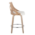 Charlotte 26" Fixed-Height Counter Stool - Set of 2 - Whitewashed Wood, White PU, Chrome Metal