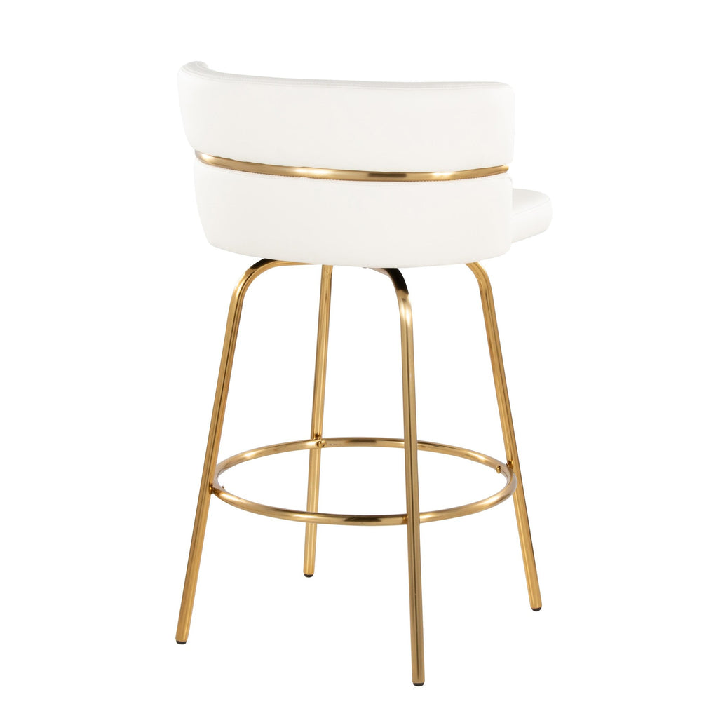 Cinch Claire 26" Fixed-Height Counter Stool - Set of 2 - Gold Metal, White PU