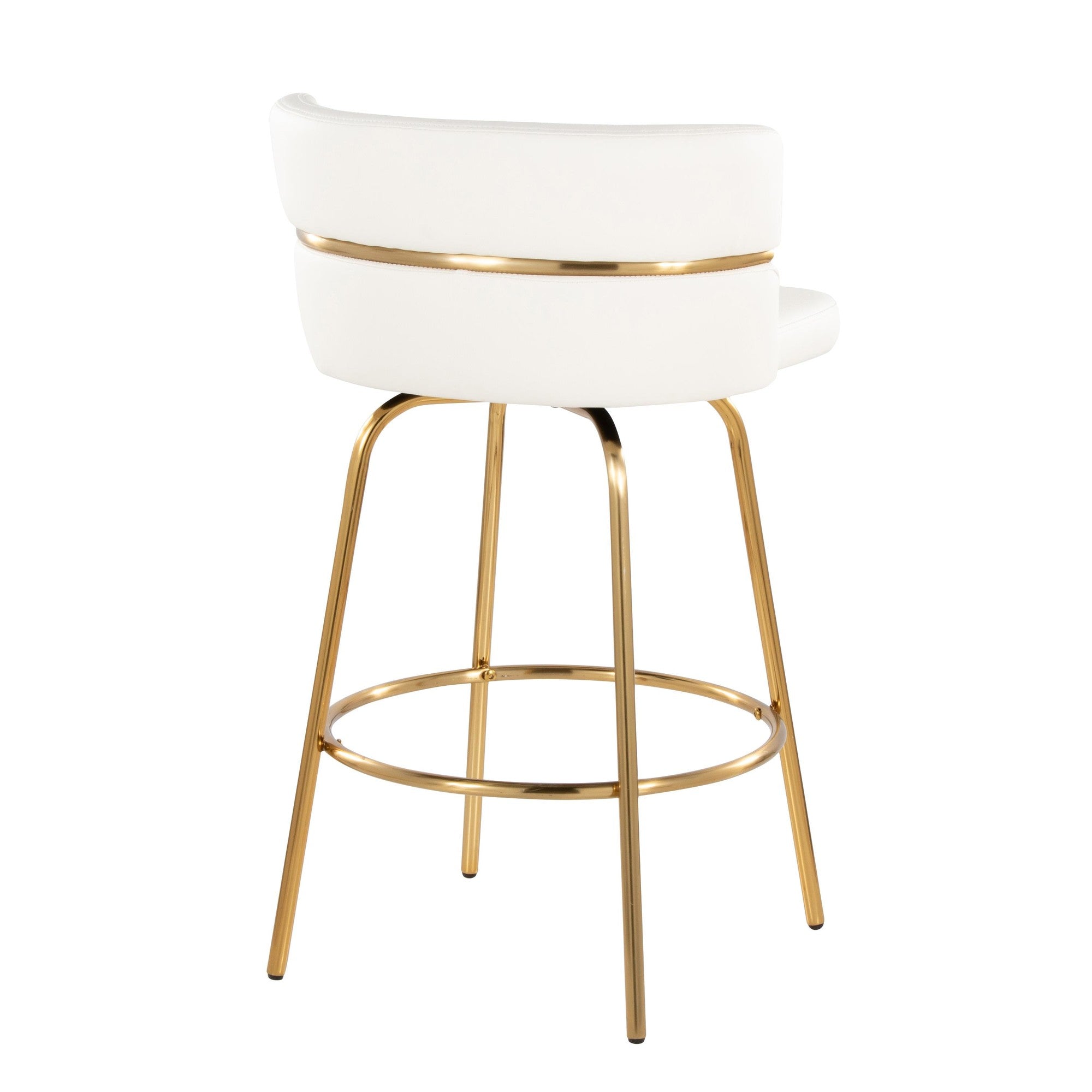 Cinch Claire 26" Fixed-Height Counter Stool - Set of 2 - Gold Metal, White PU
