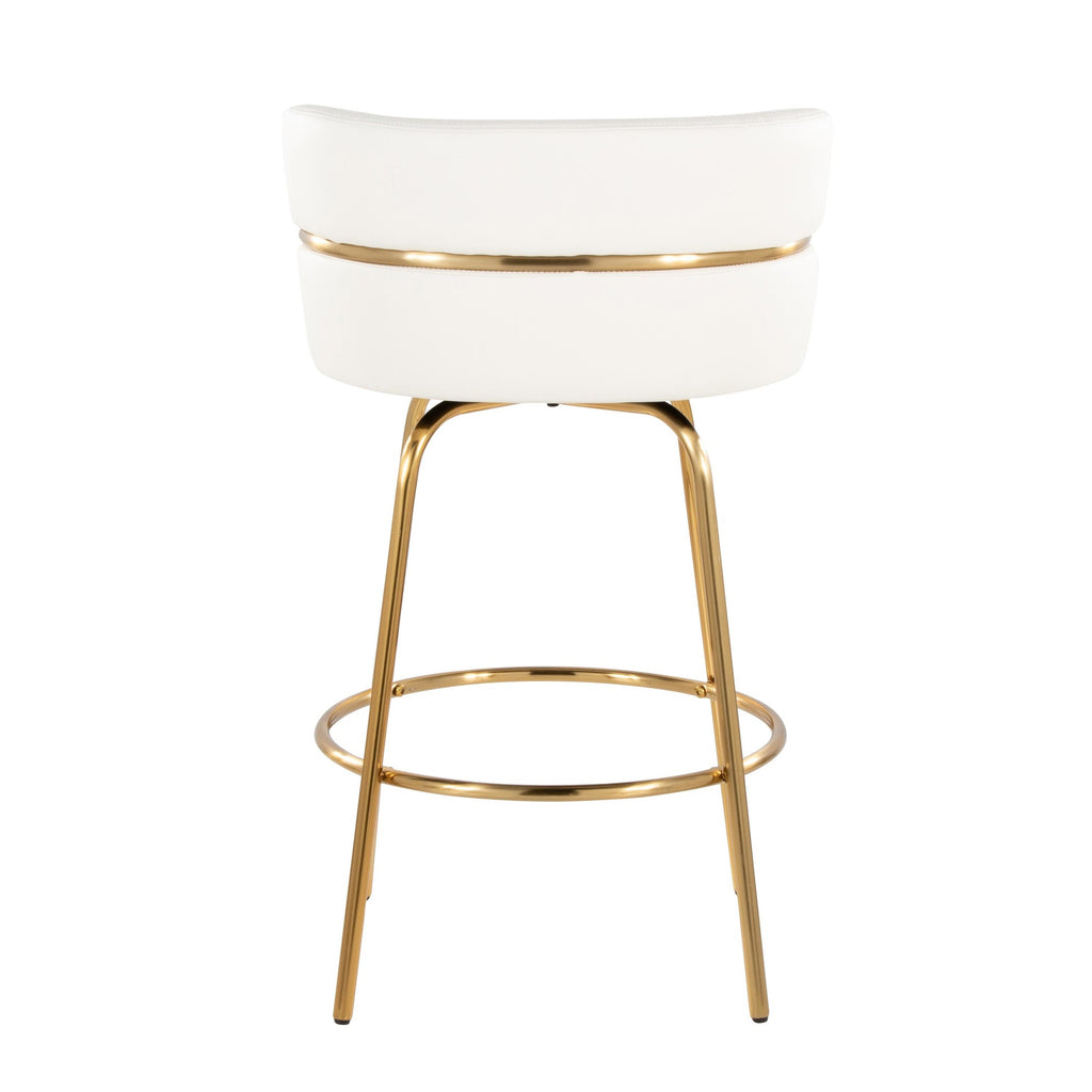 Cinch Claire 26" Fixed-Height Counter Stool - Set of 2 - Gold Metal, White PU