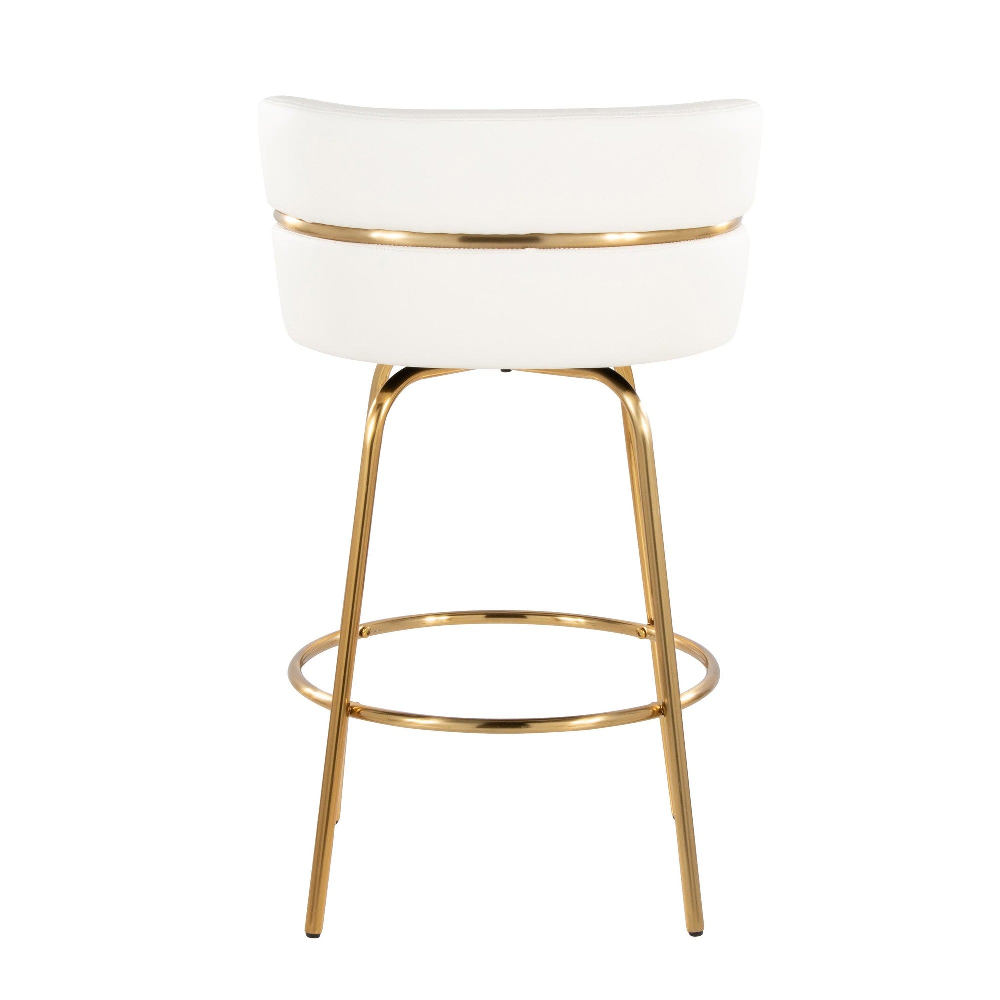 Cinch Claire 26" Fixed-Height Counter Stool - Set of 2 - Gold Metal, White PU