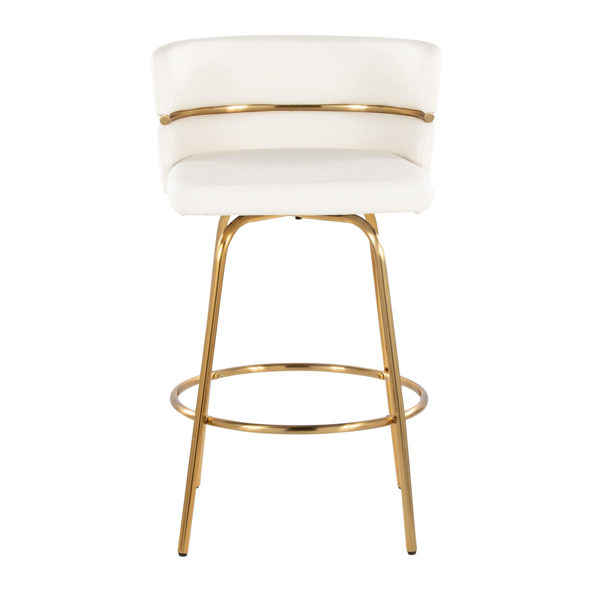 Cinch Claire 26" Fixed-Height Counter Stool - Set of 2 - Gold Metal, White PU