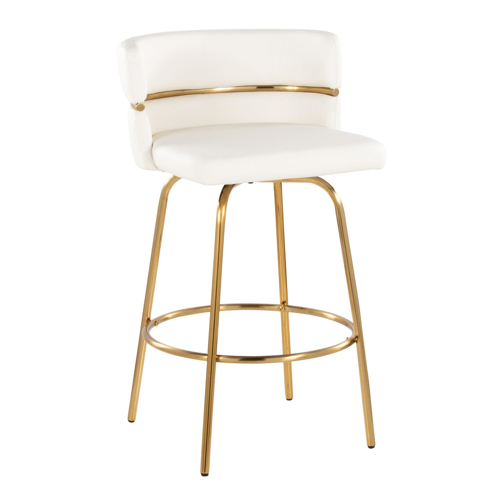 Cinch Claire 26" Fixed-Height Counter Stool - Set of 2 - Gold Metal, White PU