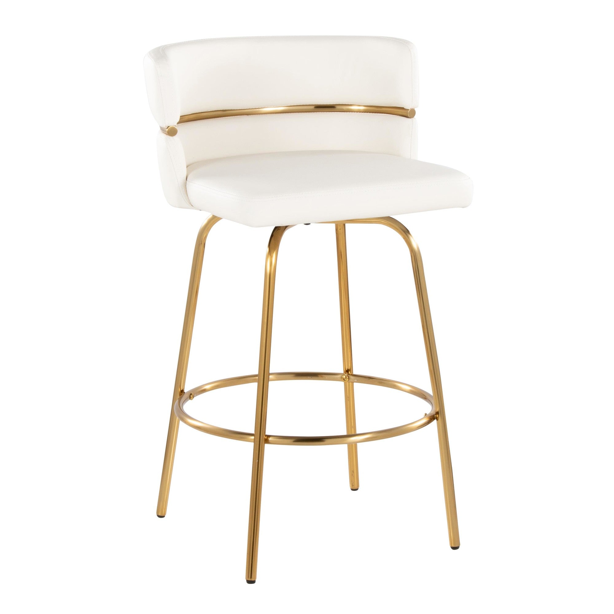 Cinch Claire 26" Fixed-Height Counter Stool - Set of 2 - Gold Metal, White PU