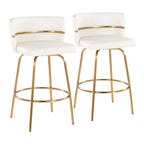 Cinch Claire 26" Fixed-Height Counter Stool - Set of 2 - Gold Metal, White PU