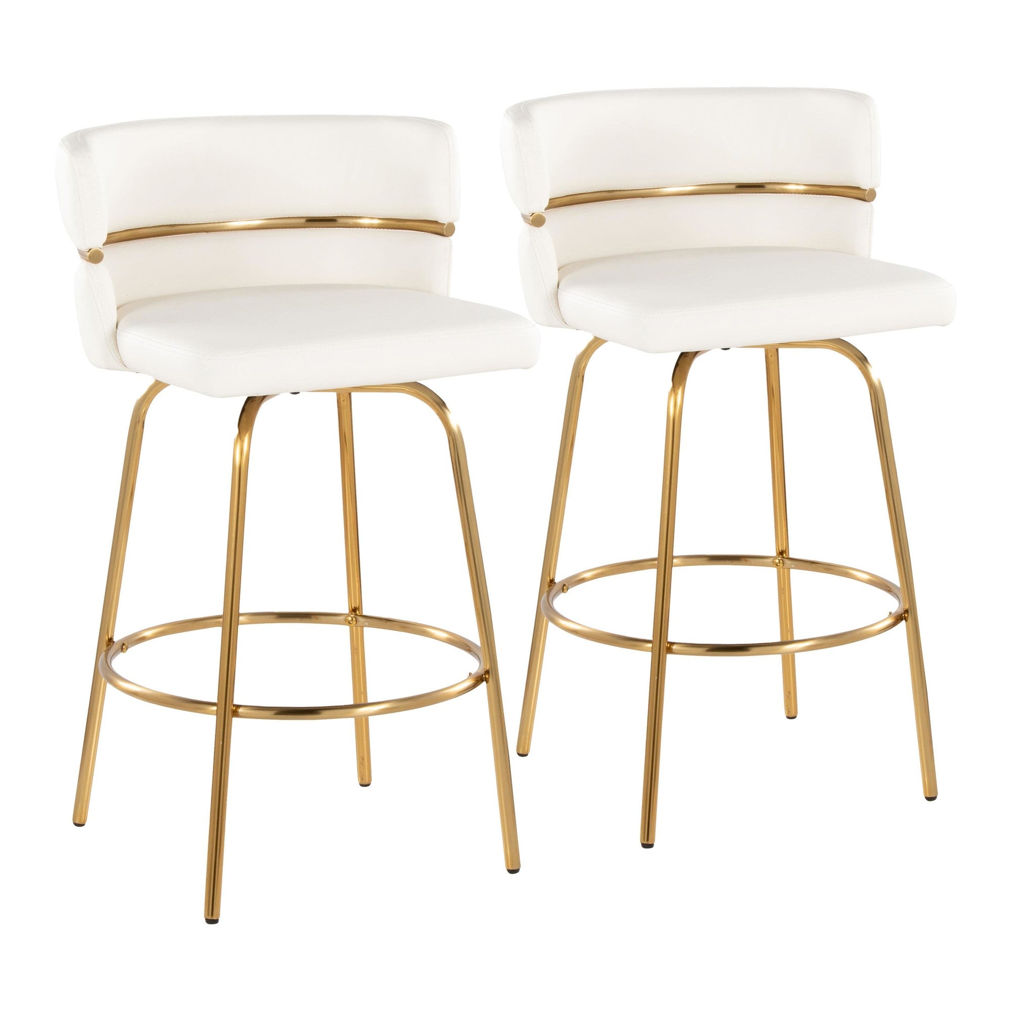 Cinch Claire 26" Fixed-Height Counter Stool - Set of 2 - Gold Metal, White PU