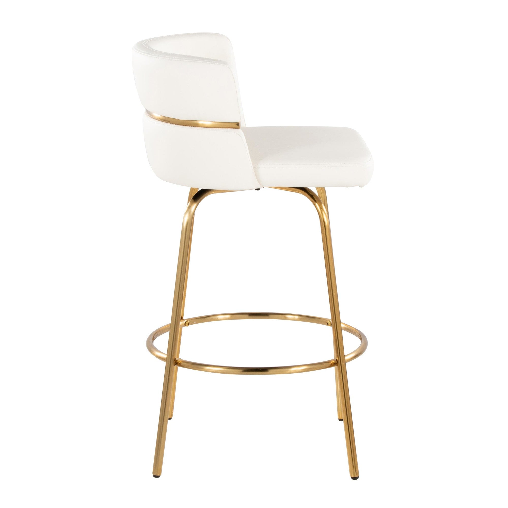 Cinch Claire 26" Fixed-Height Counter Stool - Set of 2 - Gold Metal, White PU