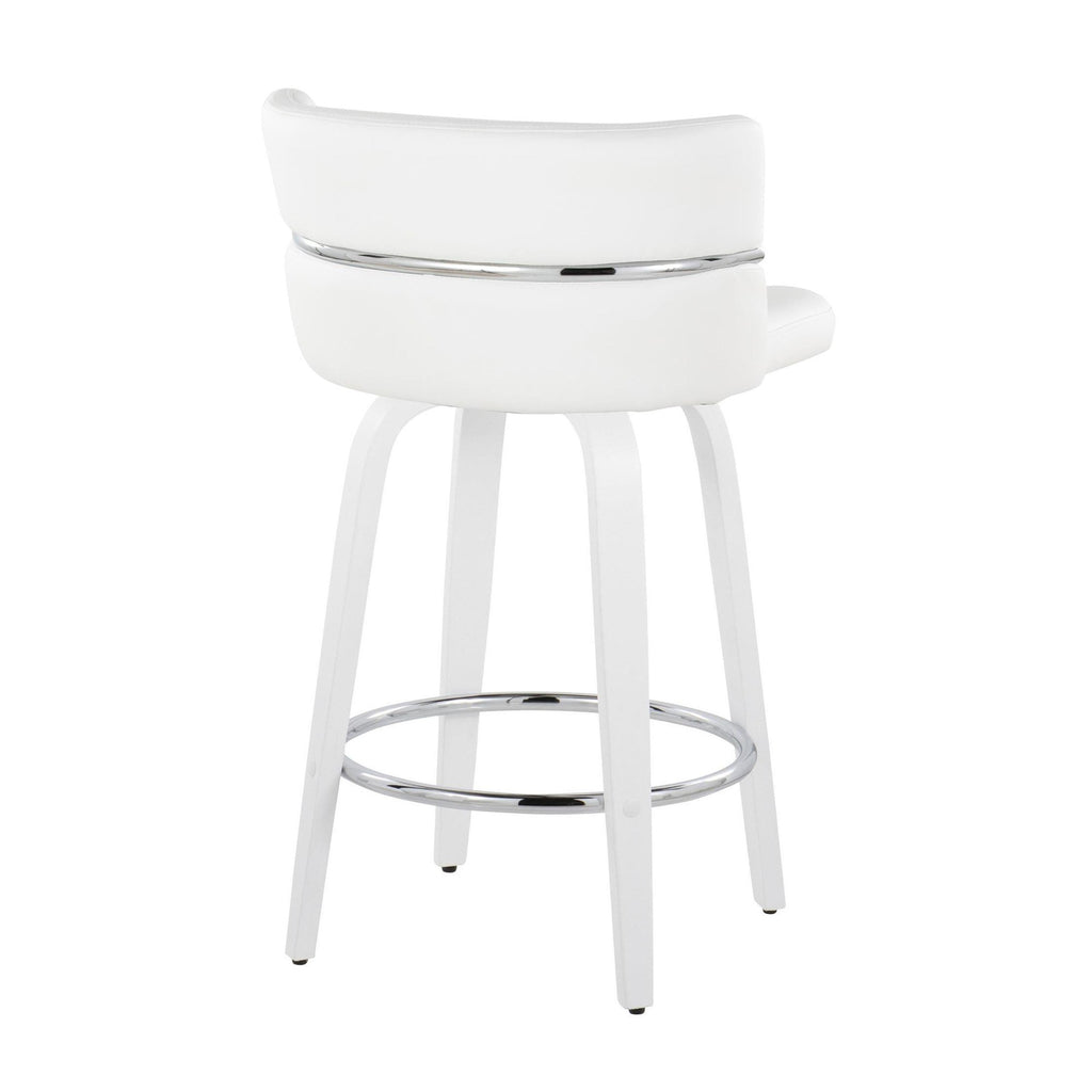 Cinch 26" Fixed-Height Counter Stool - Set of 2 - White Wood, White PU, Chrome Metal