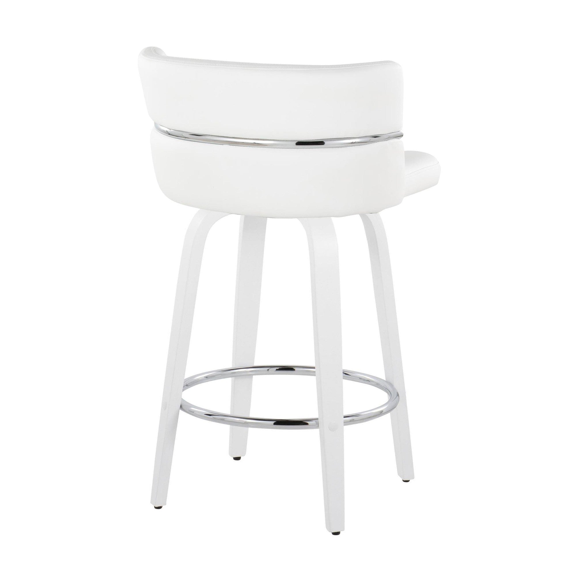 Cinch 26" Fixed-Height Counter Stool - Set of 2 - White Wood, White PU, Chrome Metal