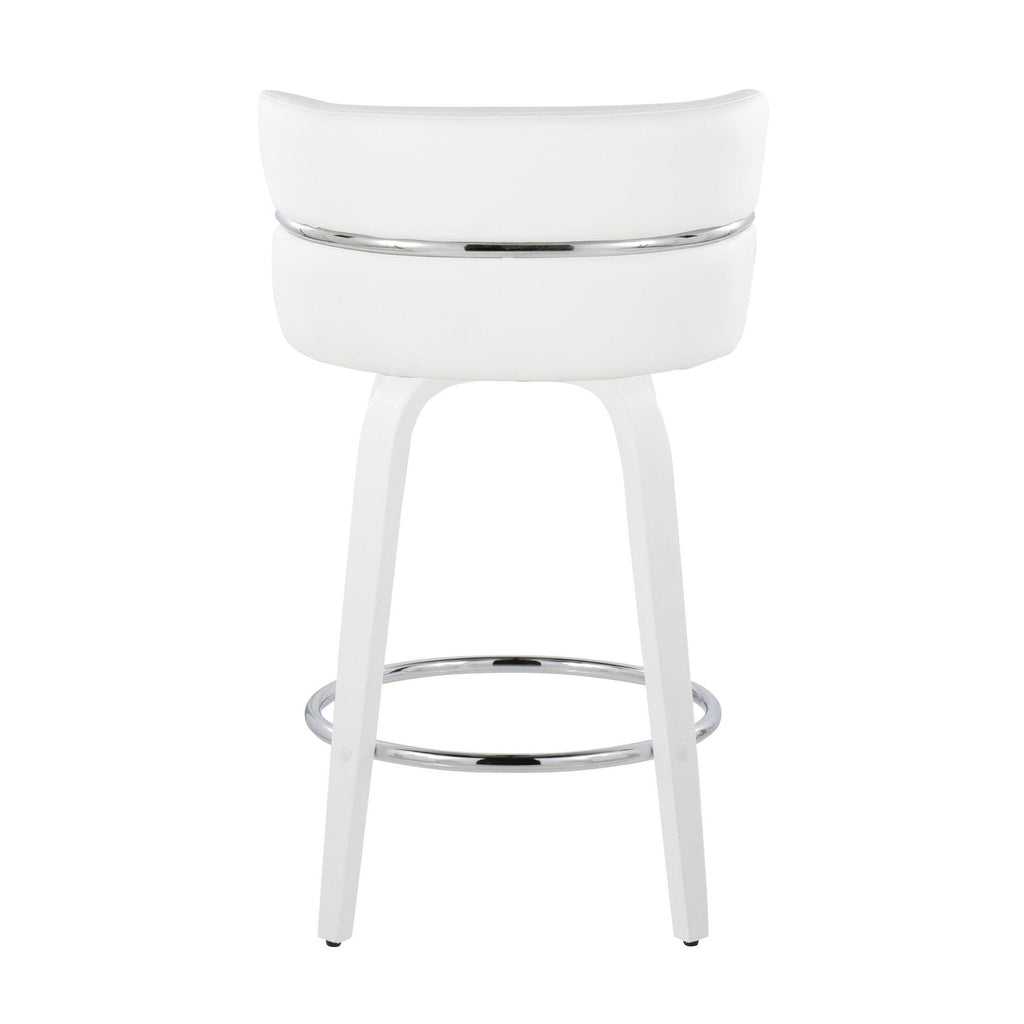 Cinch 26" Fixed-Height Counter Stool - Set of 2 - White Wood, White PU, Chrome Metal