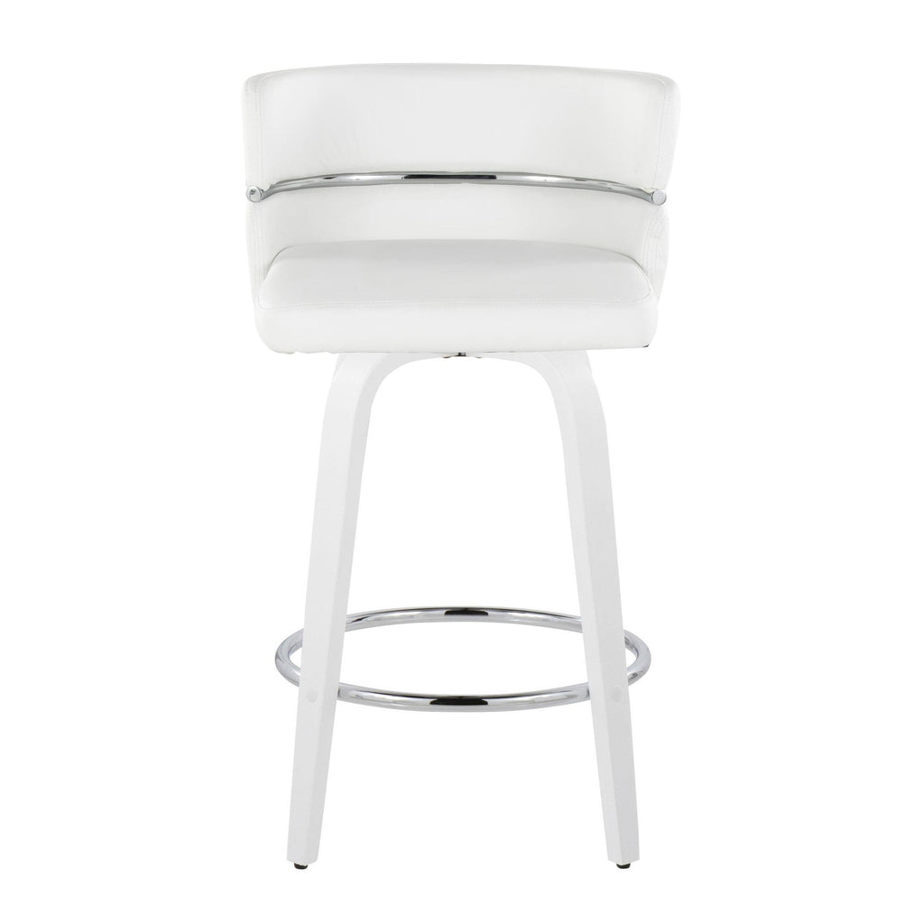 Cinch 26" Fixed-Height Counter Stool - Set of 2 - White Wood, White PU, Chrome Metal