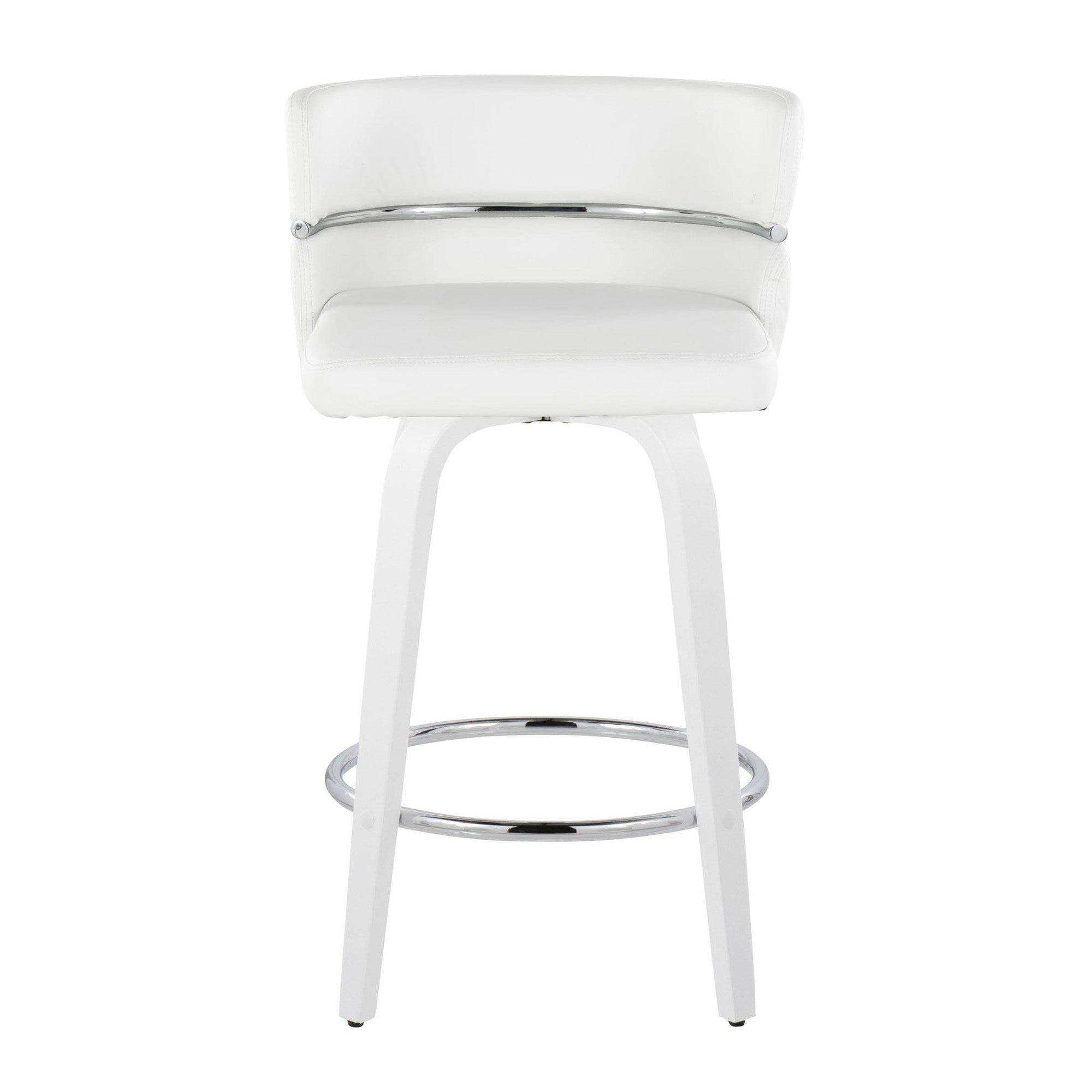 Cinch 26" Fixed-Height Counter Stool - Set of 2 - White Wood, White PU, Chrome Metal