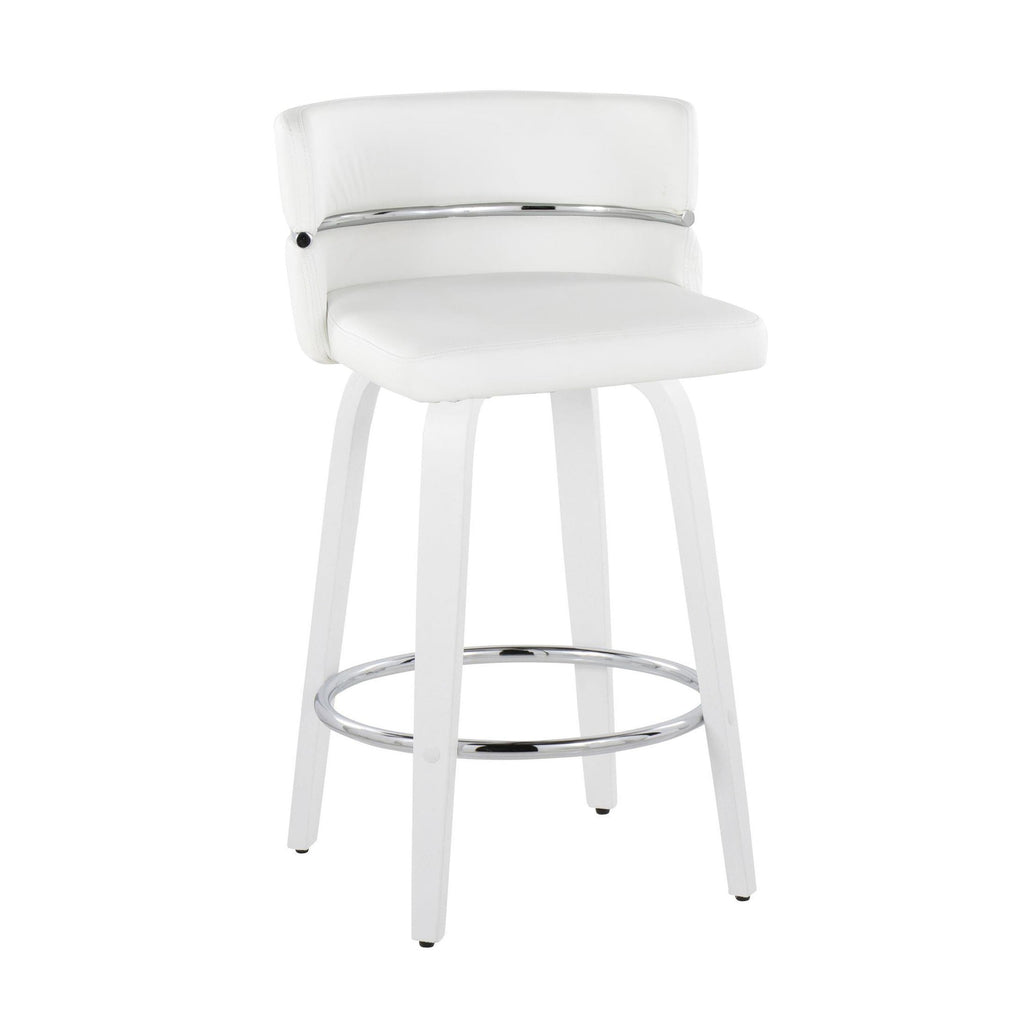 Cinch 26" Fixed-Height Counter Stool - Set of 2 - White Wood, White PU, Chrome Metal