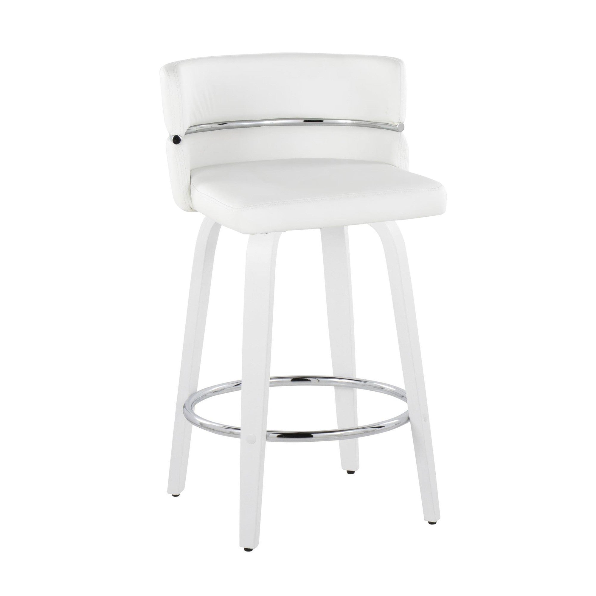 Cinch 26" Fixed-Height Counter Stool - Set of 2 - White Wood, White PU, Chrome Metal