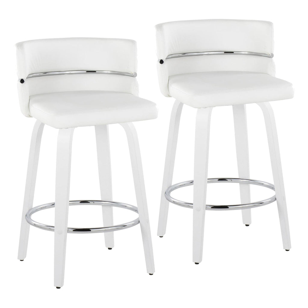 Cinch 26" Fixed-Height Counter Stool - Set of 2 - White Wood, White PU, Chrome Metal