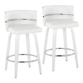 Cinch 26" Fixed-Height Counter Stool - Set of 2 - White Wood, White PU, Chrome Metal