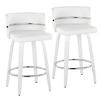 Cinch 26" Fixed-Height Counter Stool - Set of 2 - White Wood, White PU, Chrome Metal