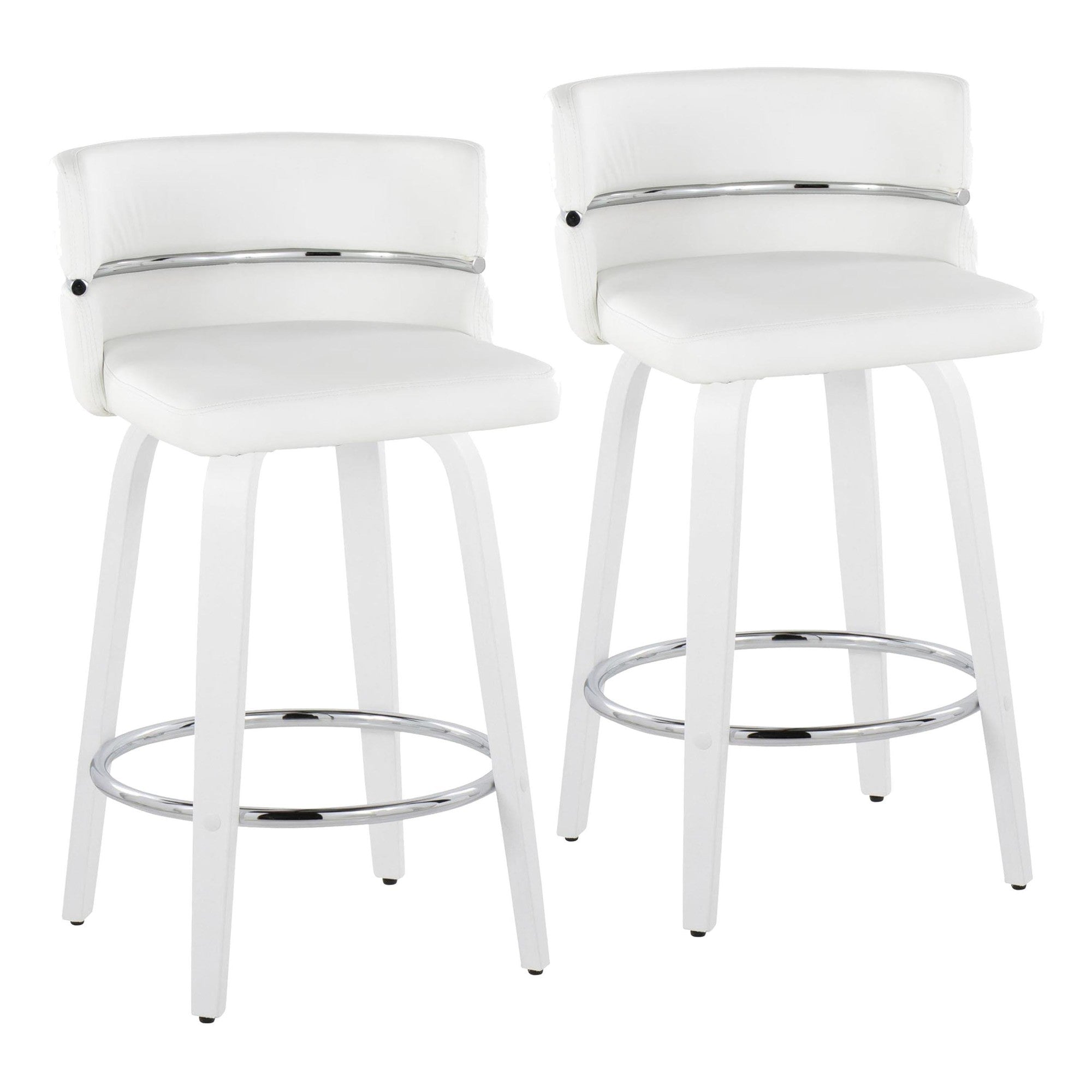Cinch 26" Fixed-Height Counter Stool - Set of 2 - White Wood, White PU, Chrome Metal