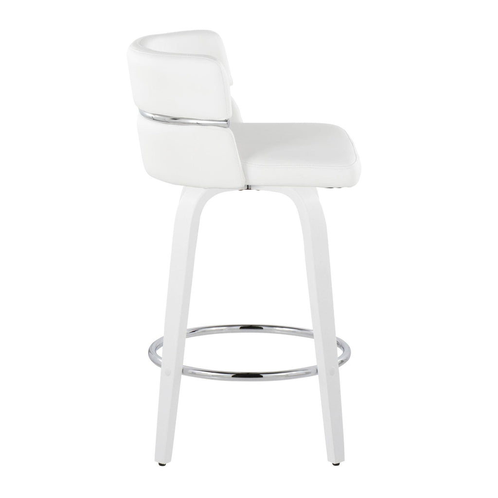 Cinch 26" Fixed-Height Counter Stool - Set of 2 - White Wood, White PU, Chrome Metal