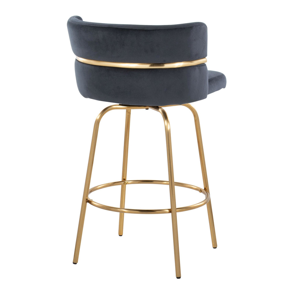 Cinch Claire 26" Fixed-Height Counter Stool - Set of 2 - Gold Metal, Black Velvet