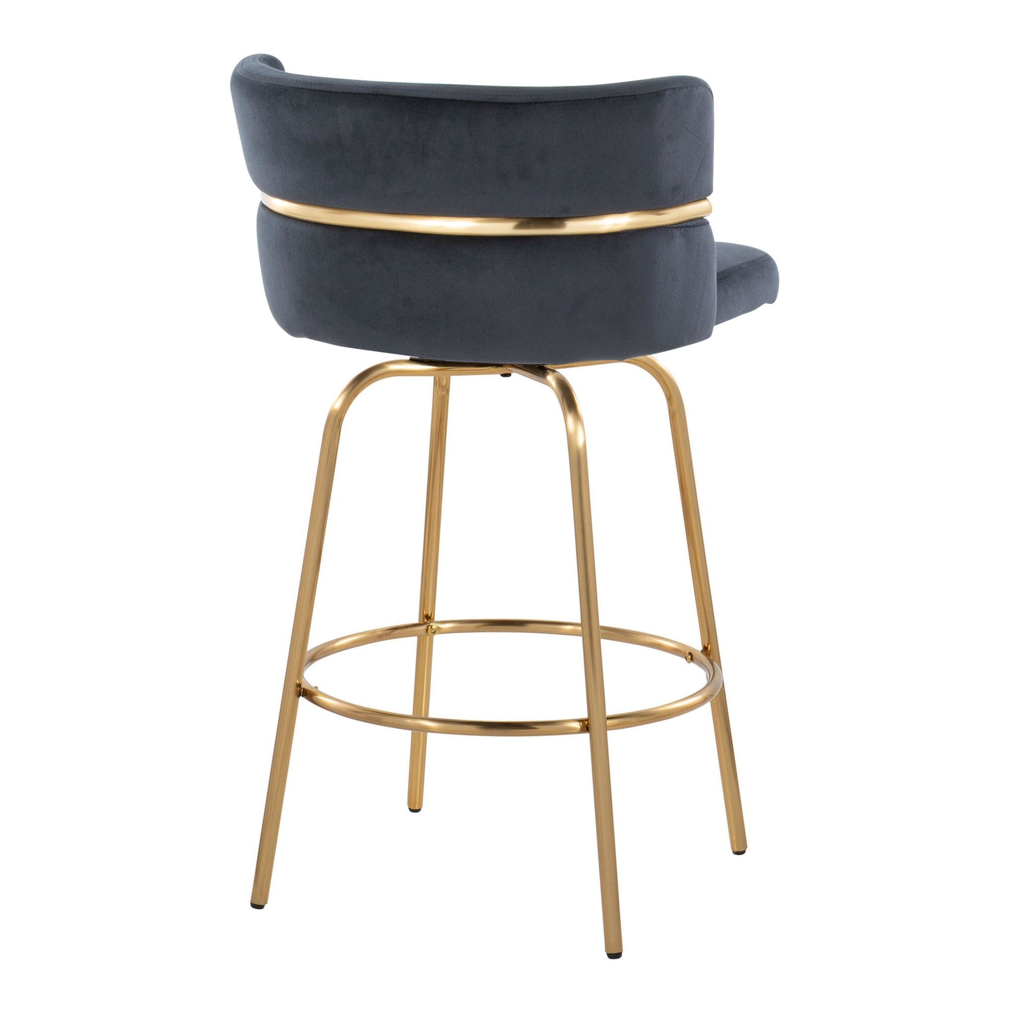 Cinch Claire 26" Fixed-Height Counter Stool - Set of 2 - Gold Metal, Black Velvet