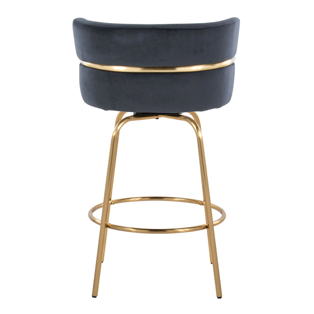 Cinch Claire 26" Fixed-Height Counter Stool - Set of 2 - Gold Metal, Black Velvet