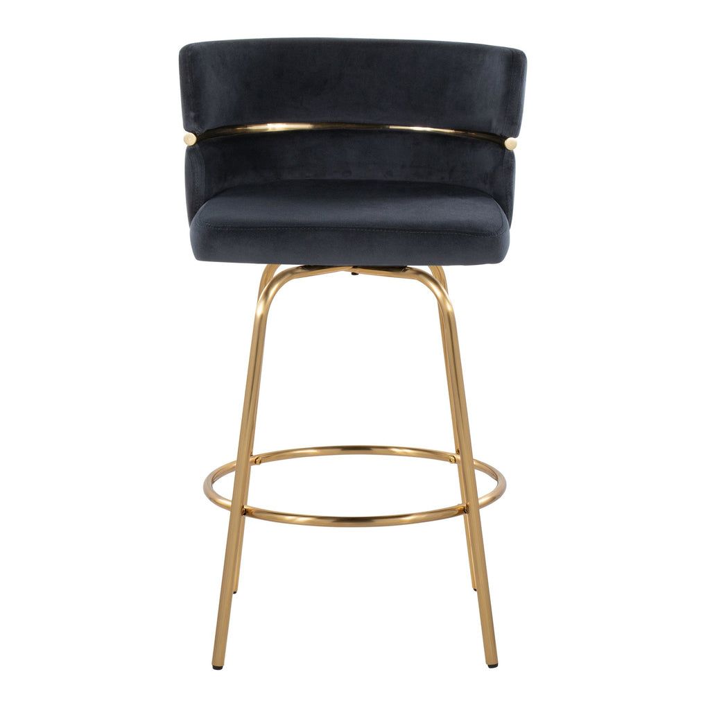 Cinch Claire 26" Fixed-Height Counter Stool - Set of 2 - Gold Metal, Black Velvet