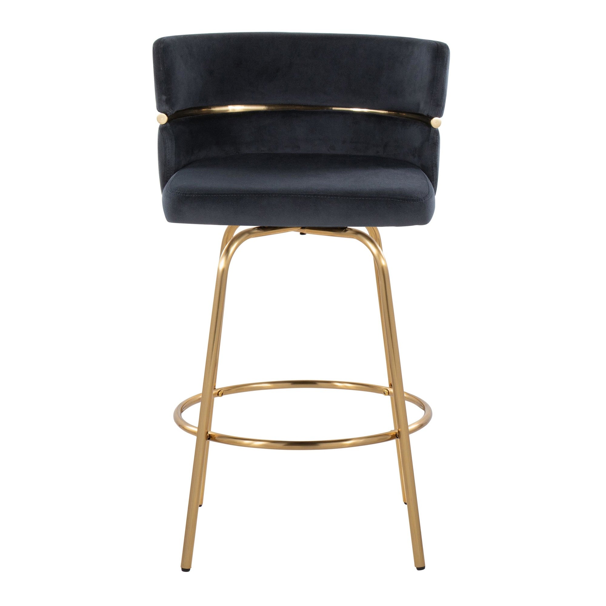 Cinch Claire 26" Fixed-Height Counter Stool - Set of 2 - Gold Metal, Black Velvet