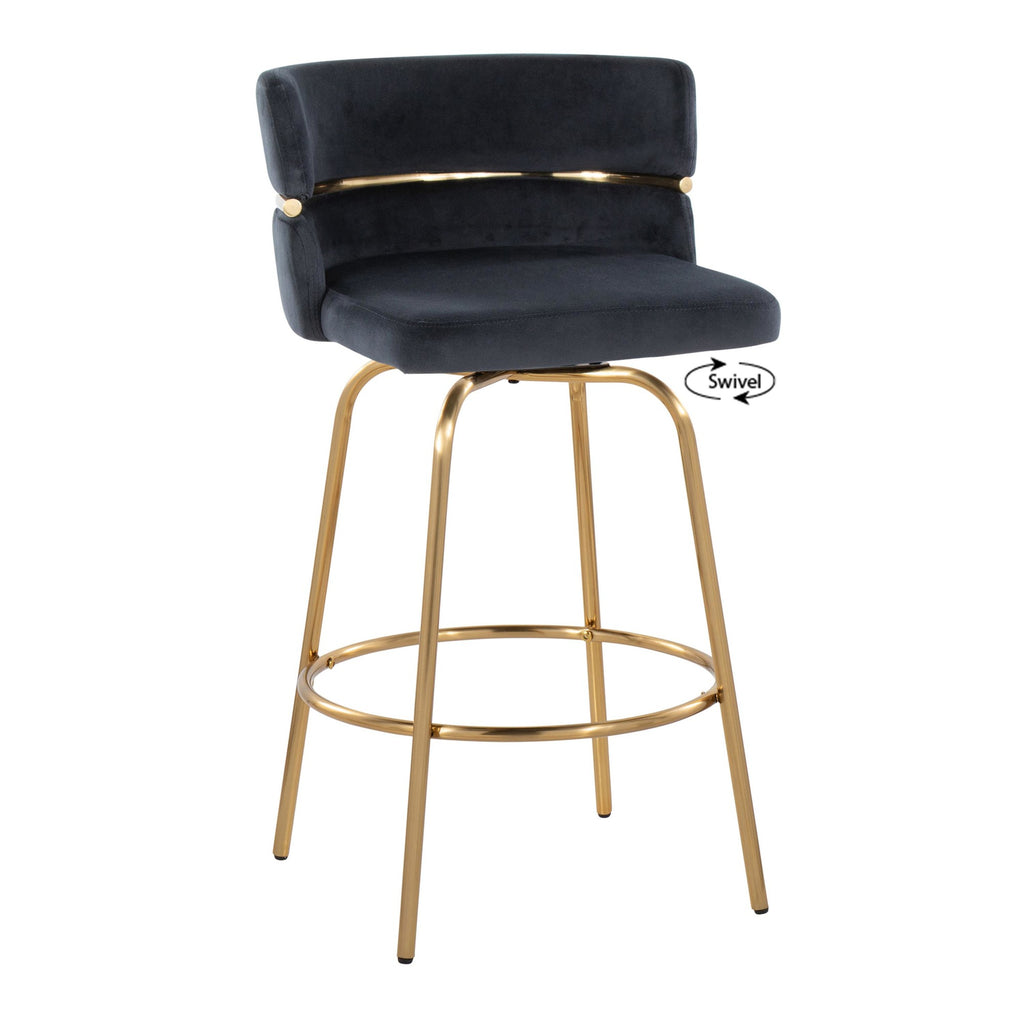 Cinch Claire 26" Fixed-Height Counter Stool - Set of 2 - Gold Metal, Black Velvet