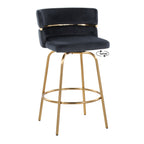 Cinch Claire 26" Fixed-Height Counter Stool - Set of 2 - Gold Metal, Black Velvet