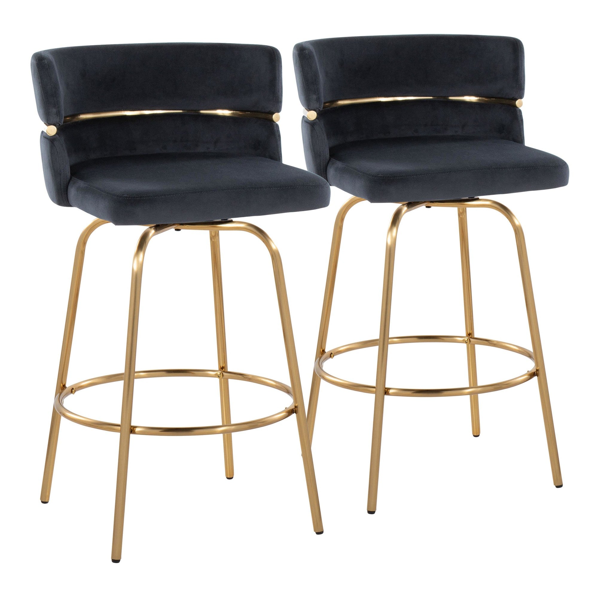 Cinch Claire 26" Fixed-Height Counter Stool - Set of 2 - Gold Metal, Black Velvet