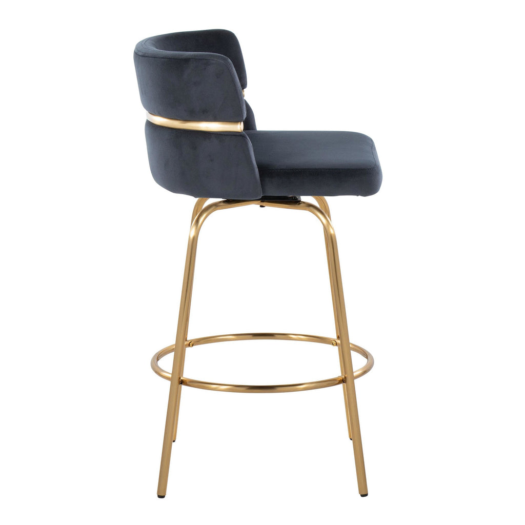 Cinch Claire 26" Fixed-Height Counter Stool - Set of 2 - Gold Metal, Black Velvet