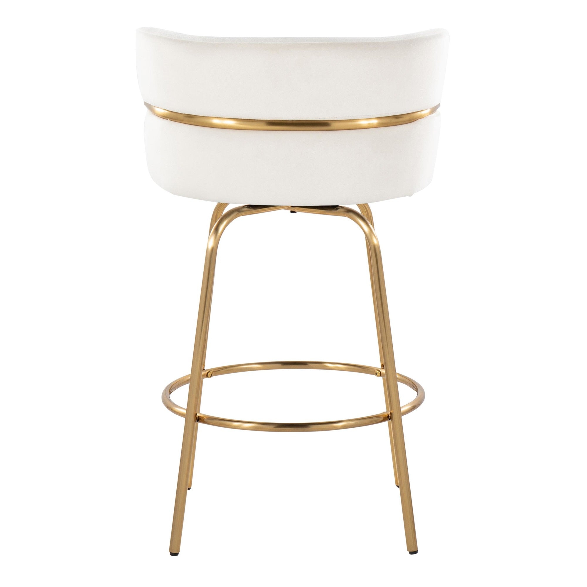 Cinch Claire 26" Fixed-Height Counter Stool - Set of 2 - Gold Metal, Cream Velvet