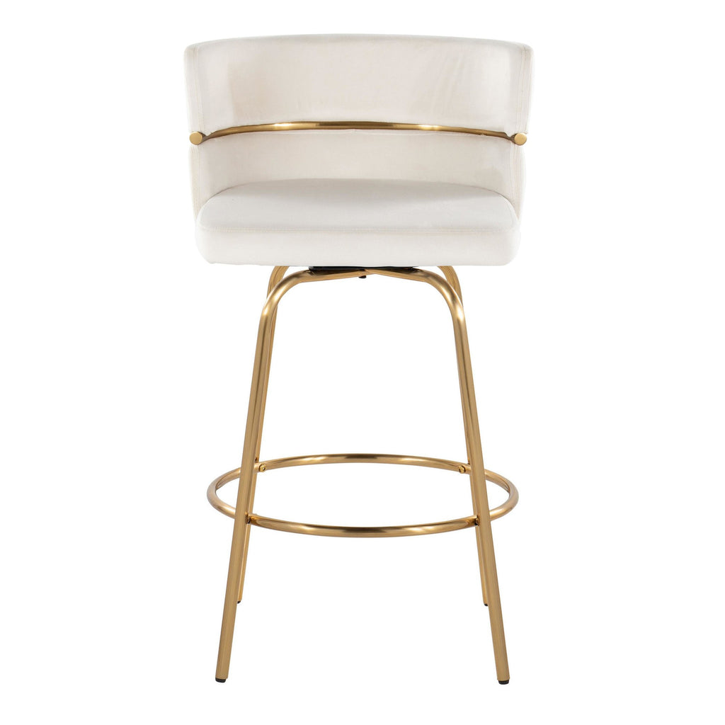Cinch Claire 26" Fixed-Height Counter Stool - Set of 2 - Gold Metal, Cream Velvet