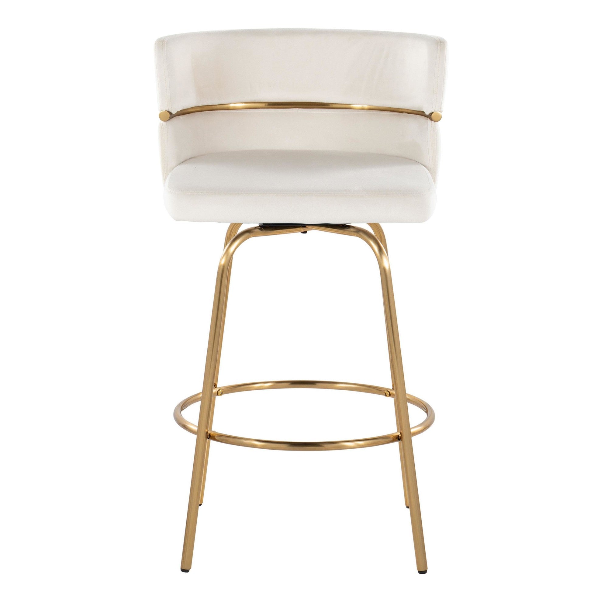 Cinch Claire 26" Fixed-Height Counter Stool - Set of 2 - Gold Metal, Cream Velvet