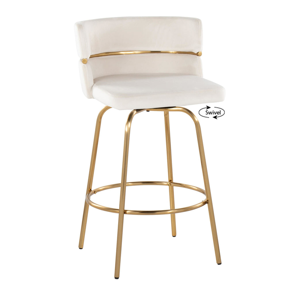 Cinch Claire 26" Fixed-Height Counter Stool - Set of 2 - Gold Metal, Cream Velvet