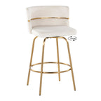 Cinch Claire 26" Fixed-Height Counter Stool - Set of 2 - Gold Metal, Cream Velvet