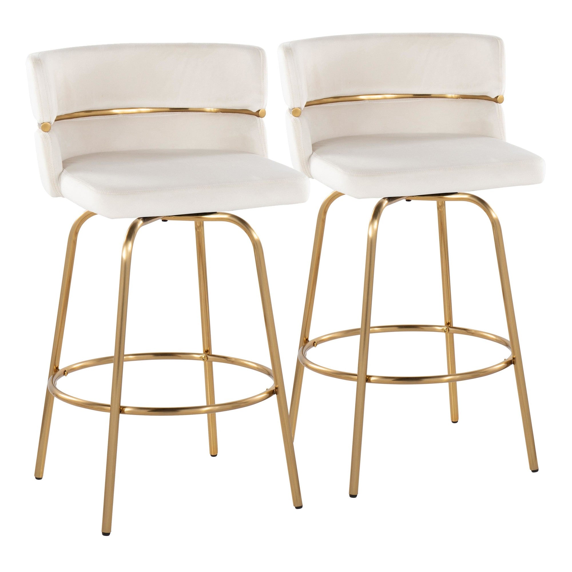 Cinch Claire 26" Fixed-Height Counter Stool - Set of 2 - Gold Metal, Cream Velvet