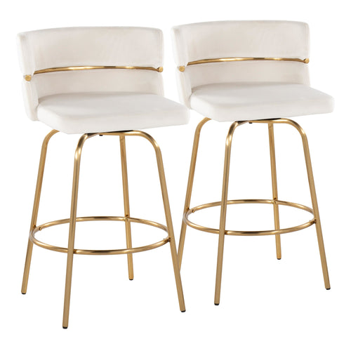Cinch Claire 26" Fixed-Height Counter Stool - Set of 2 - Gold Metal, Cream Velvet
