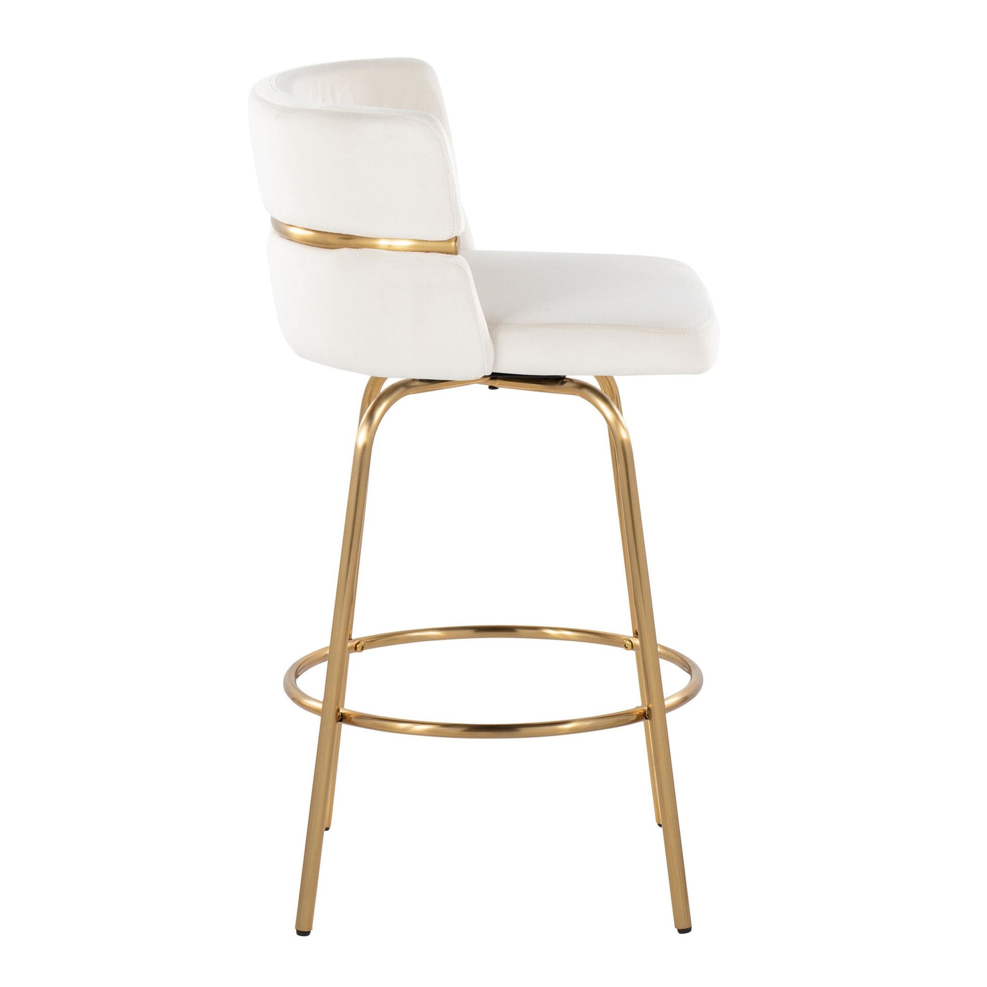 Cinch Claire 26" Fixed-Height Counter Stool - Set of 2 - Gold Metal, Cream Velvet