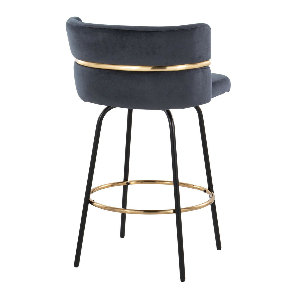 Cinch Claire 26" Fixed-Height Counter Stool - Set of 2 - Black Metal, Gold Metal, Black Velvet