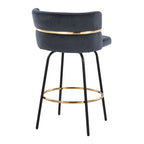 Cinch Claire 26" Fixed-Height Counter Stool - Set of 2 - Black Metal, Gold Metal, Black Velvet