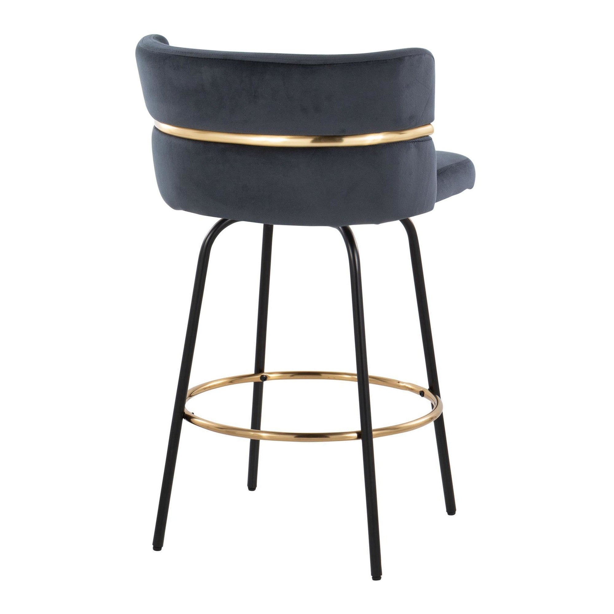 Cinch Claire 26" Fixed-Height Counter Stool - Set of 2 - Black Metal, Gold Metal, Black Velvet