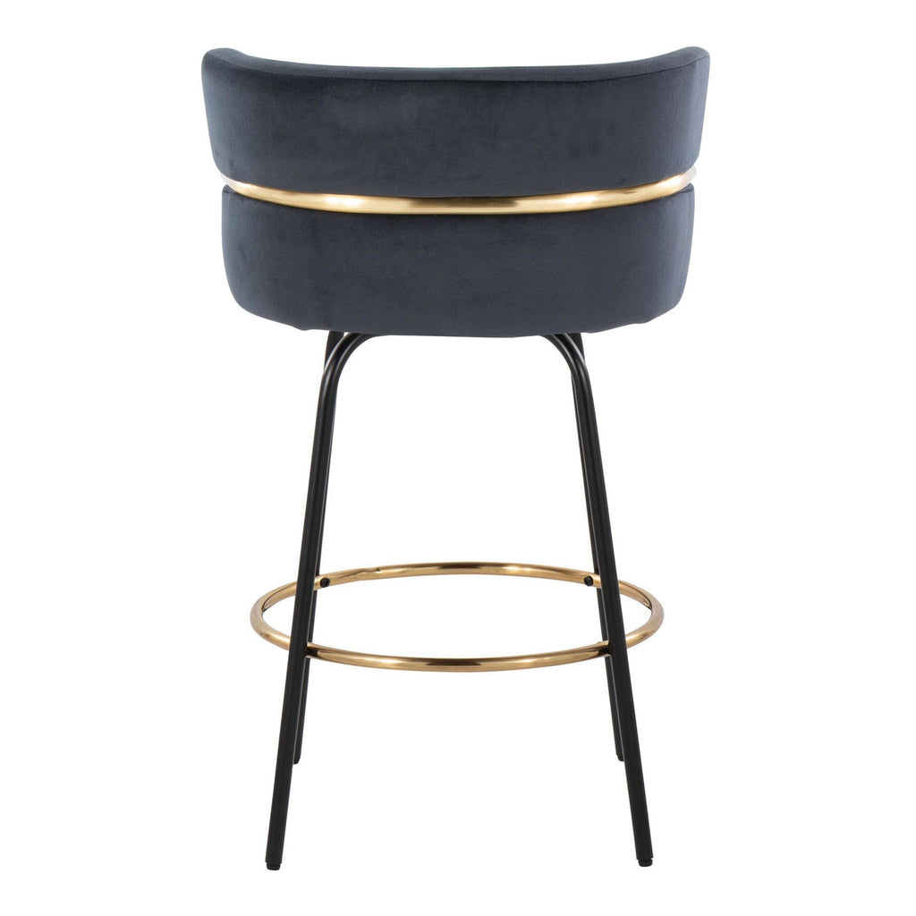 Cinch Claire 26" Fixed-Height Counter Stool - Set of 2 - Black Metal, Gold Metal, Black Velvet