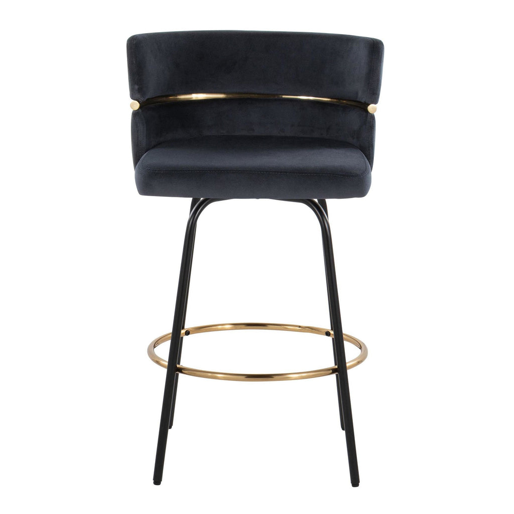 Cinch Claire 26" Fixed-Height Counter Stool - Set of 2 - Black Metal, Gold Metal, Black Velvet