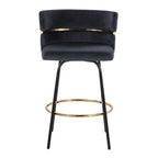 Cinch Claire 26" Fixed-Height Counter Stool - Set of 2 - Black Metal, Gold Metal, Black Velvet