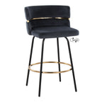 Cinch Claire 26" Fixed-Height Counter Stool - Set of 2 - Black Metal, Gold Metal, Black Velvet