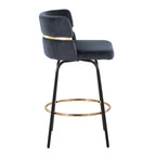 Cinch Claire 26" Fixed-Height Counter Stool - Set of 2 - Black Metal, Gold Metal, Black Velvet